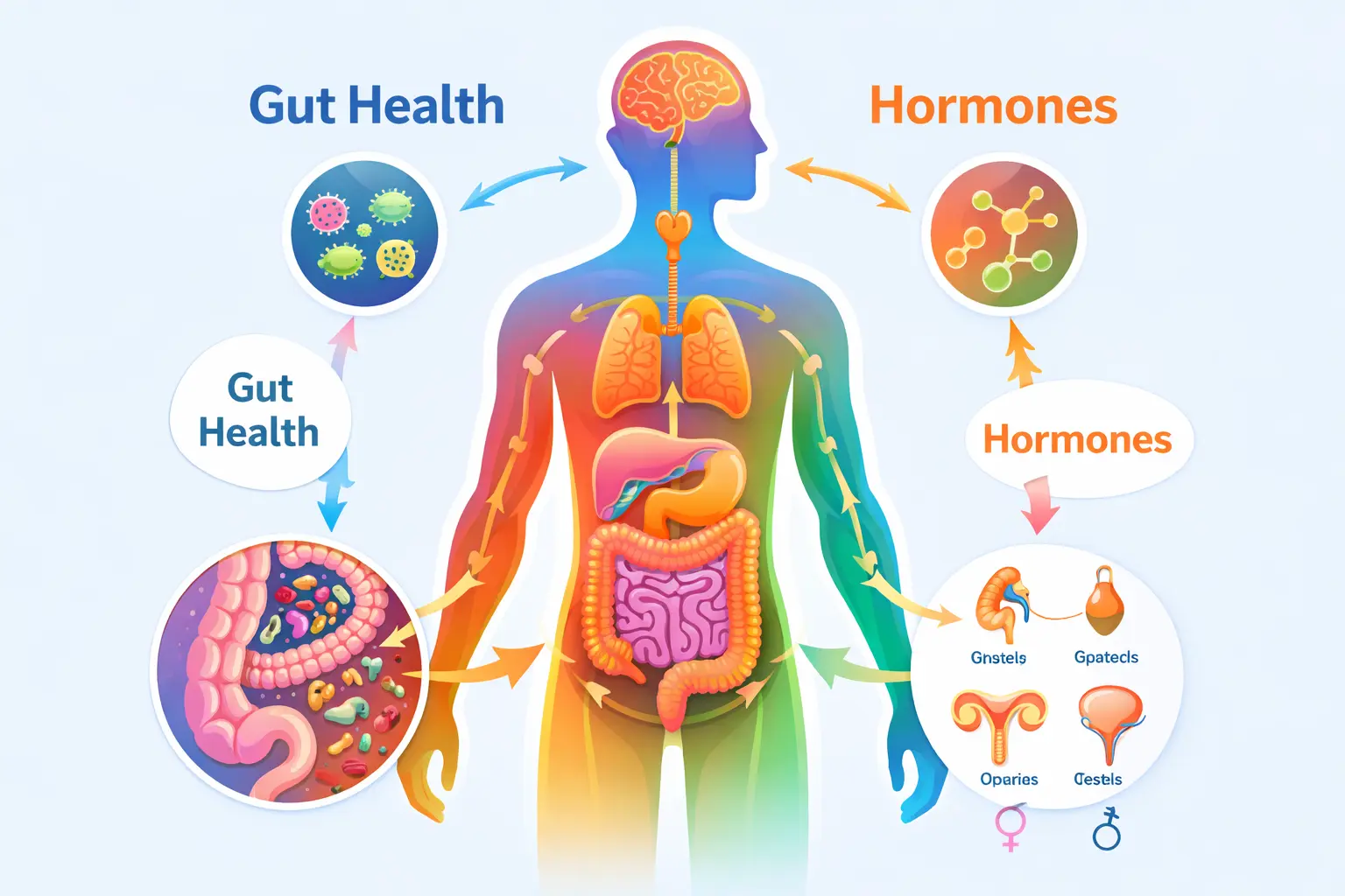 Illustration showing Gut Health and Hormones: The Hidden Connection.